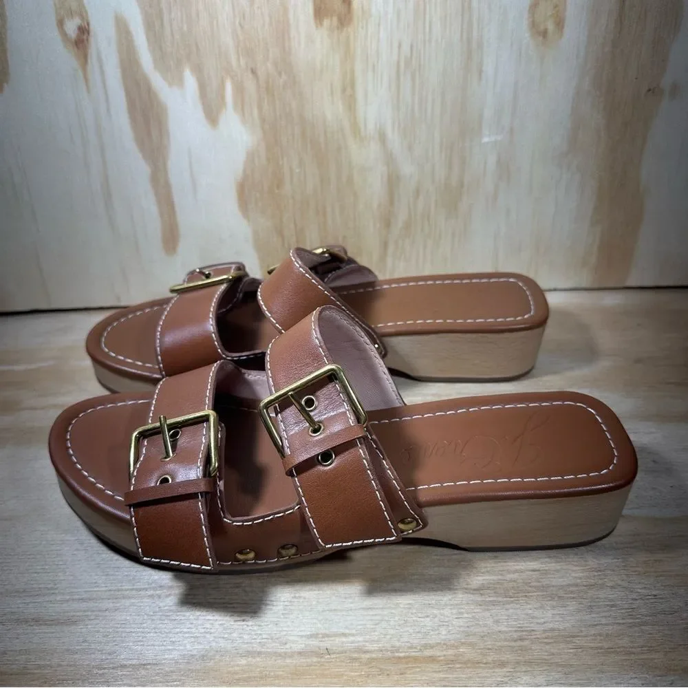 J Crew Brown Leather Double Buckle Strap Sandals Women’s Size 7.5